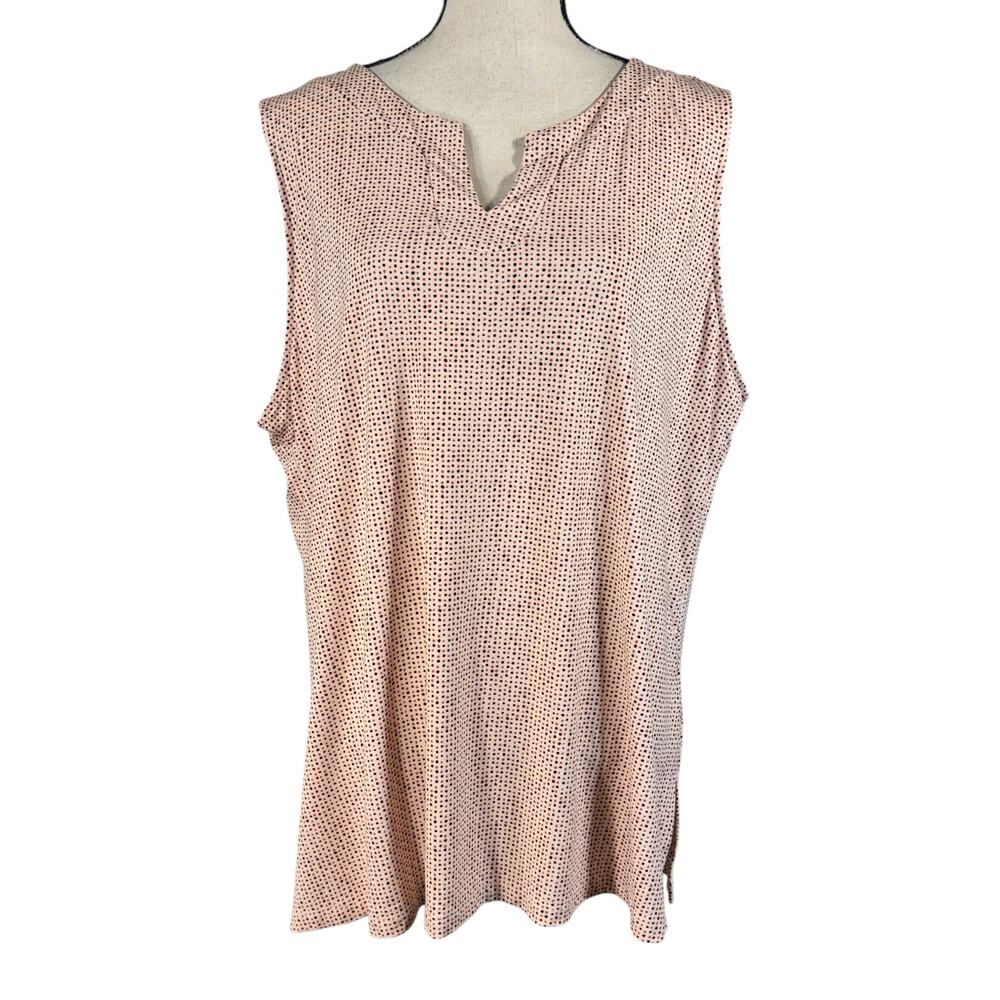Liz Claiborne Studio XX-Large Top Sleeveless V-Neck Polka Dot Side Slits Pink
